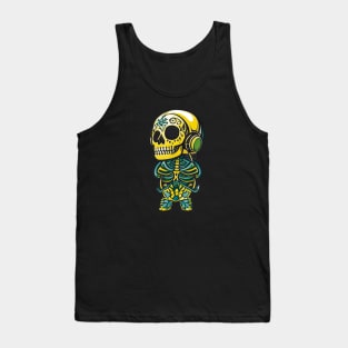 Melodic Bones: Sugar Skull Art - Skeleton Listening to Headphones Tank Top